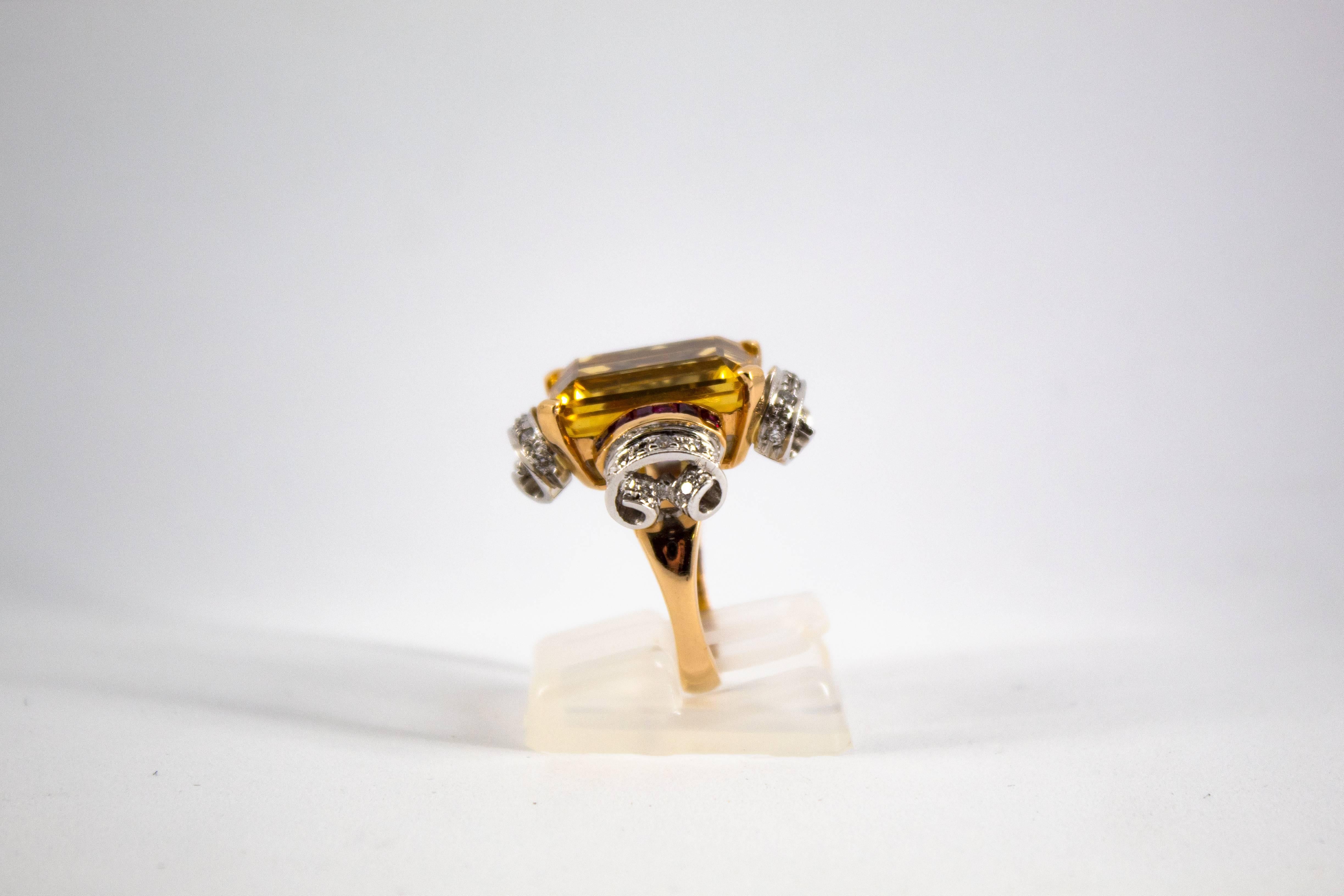 0.40 Carat Diamond 0.15 Carat Ruby Citrine Yellow Gold Cocktail Ring 1