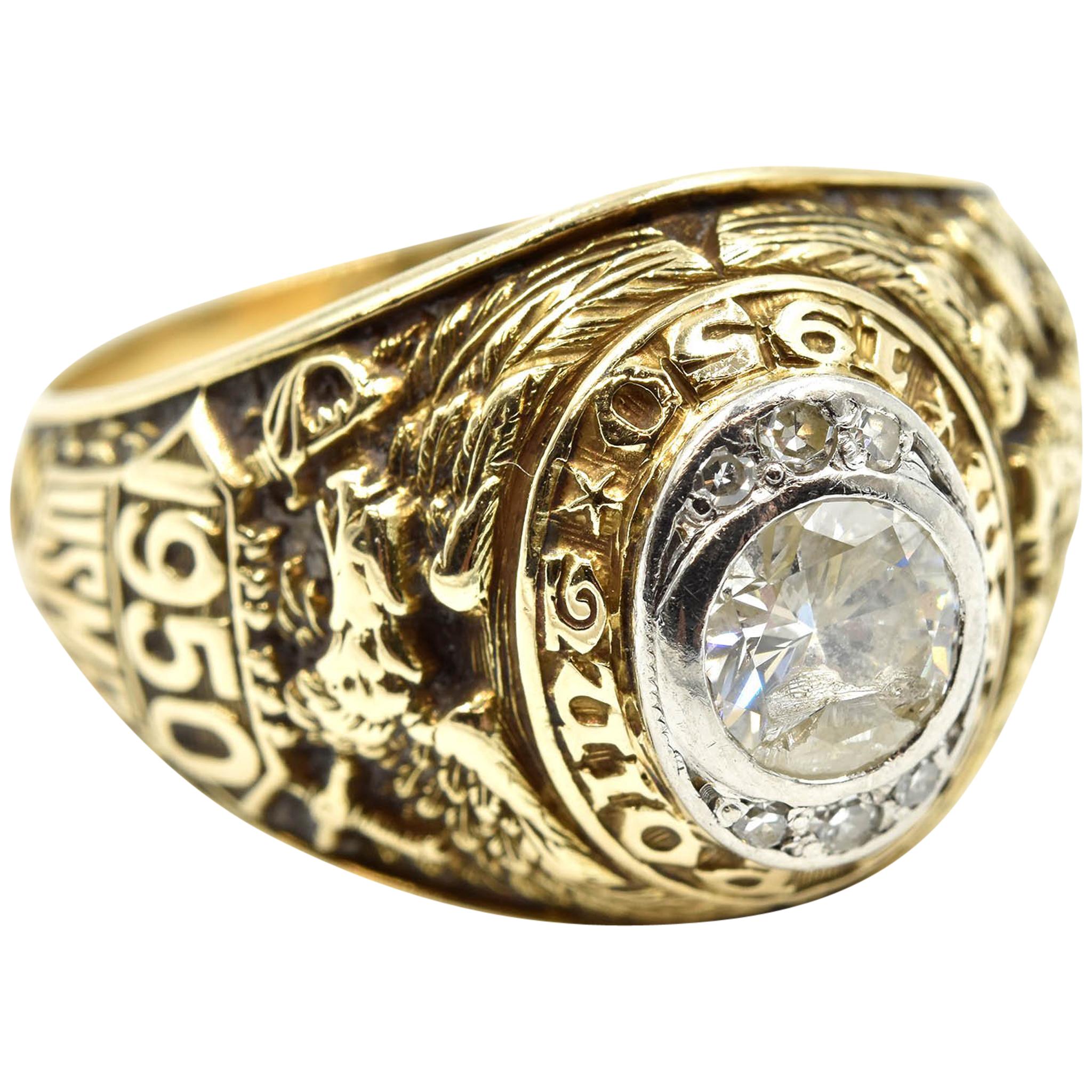 0.40 Carat Diamond 14 Karat White Gold and Palladium 1950s West Point Class  Ring at 1stDibs | west point ring for sale, west point class rings, diamond class  ring