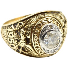 0.40 Carat Diamond 14 Karat White Gold and Palladium 1950s West Point Class Ring