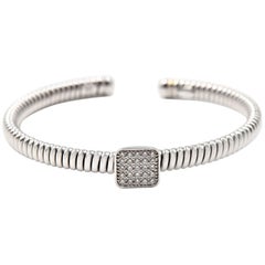 0.40 Carat Diamond 18 Karat White Gold Square Flex Cuff Bracelet