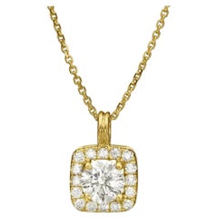 0.40 Carat Diamond Art Deco Style Square Necklace 14k Yellow Gold, Shlomit Rogel