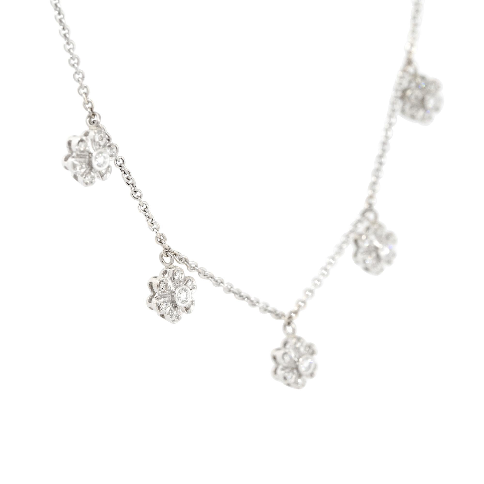 Round Cut 0.40 Carat Diamond Five Flower Necklace 14 Karat in Stock For Sale