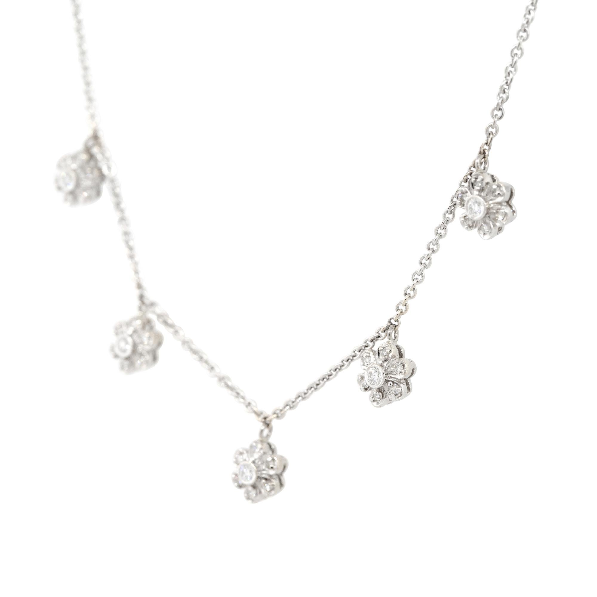 0.40 Carat Diamond Five Flower Necklace 14 Karat in Stock In Excellent Condition For Sale In Boca Raton, FL