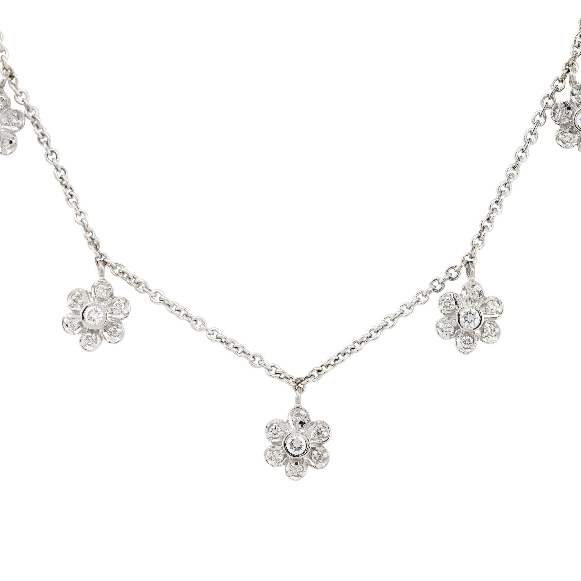 Women's or Men's 0.40 Carat Diamond Five Flower Necklace 14 Karat in Stock For Sale