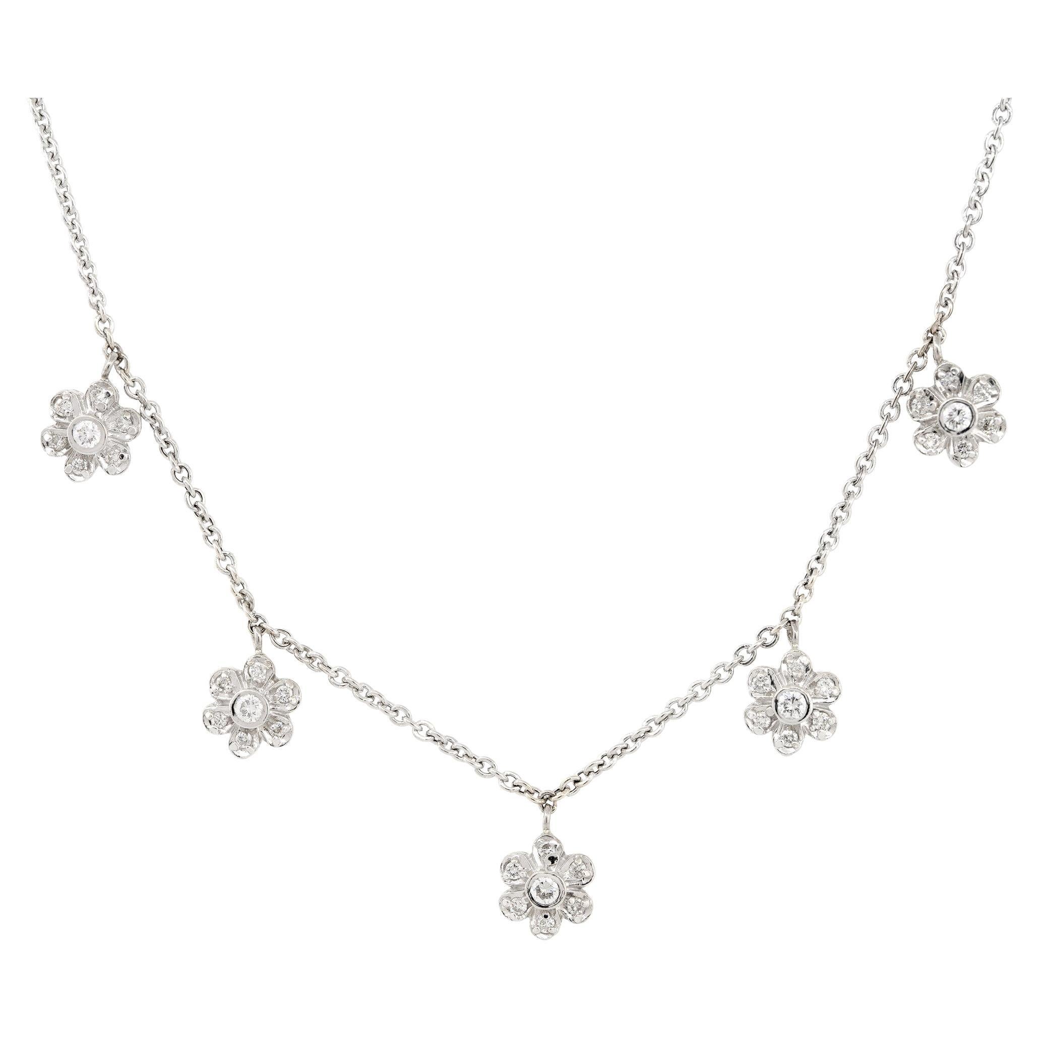 0.40 Carat Diamond Five Flower Necklace 14 Karat in Stock For Sale