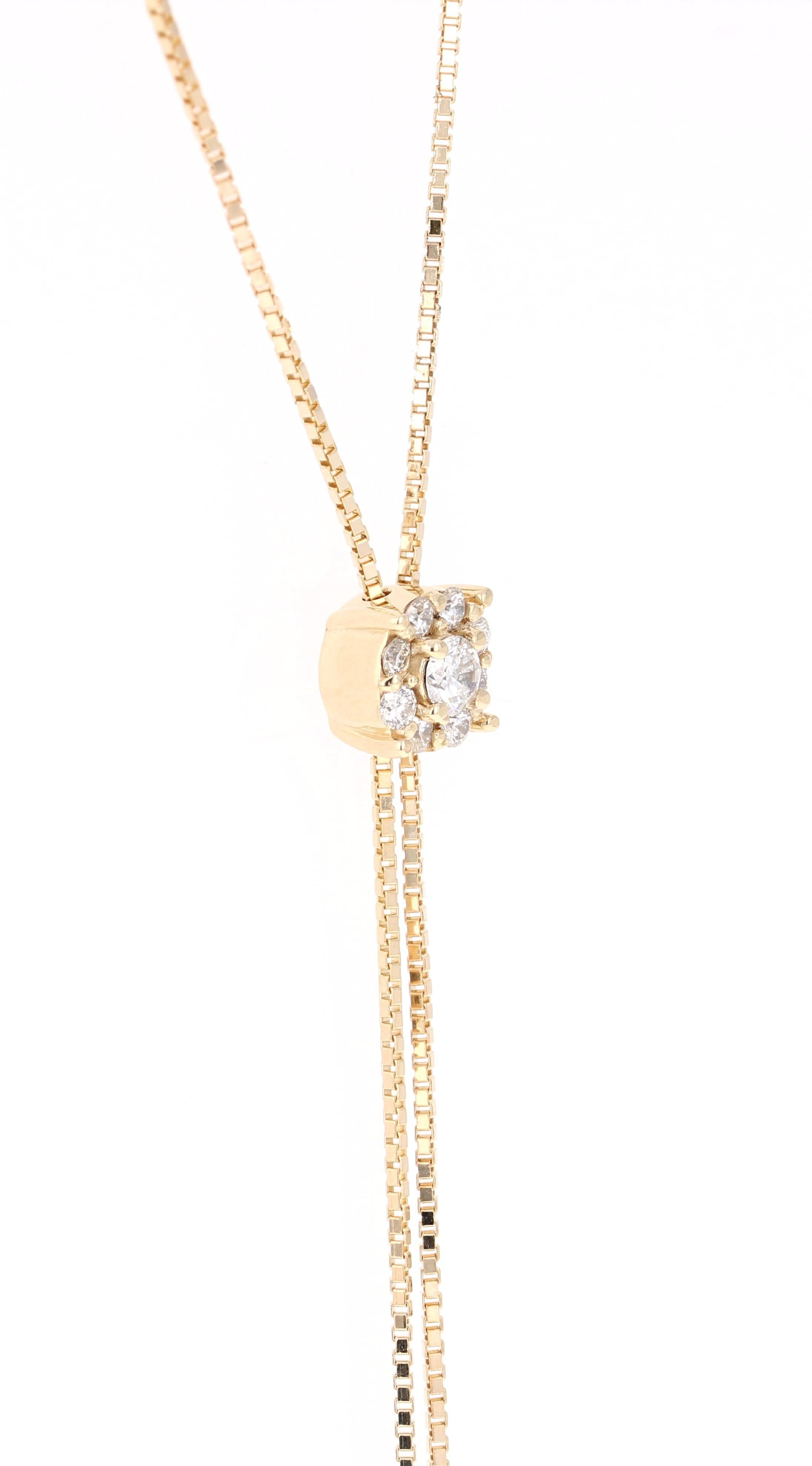 Taille ronde Collier de style Lariat en or jaune 14 carats avec diamants en vente