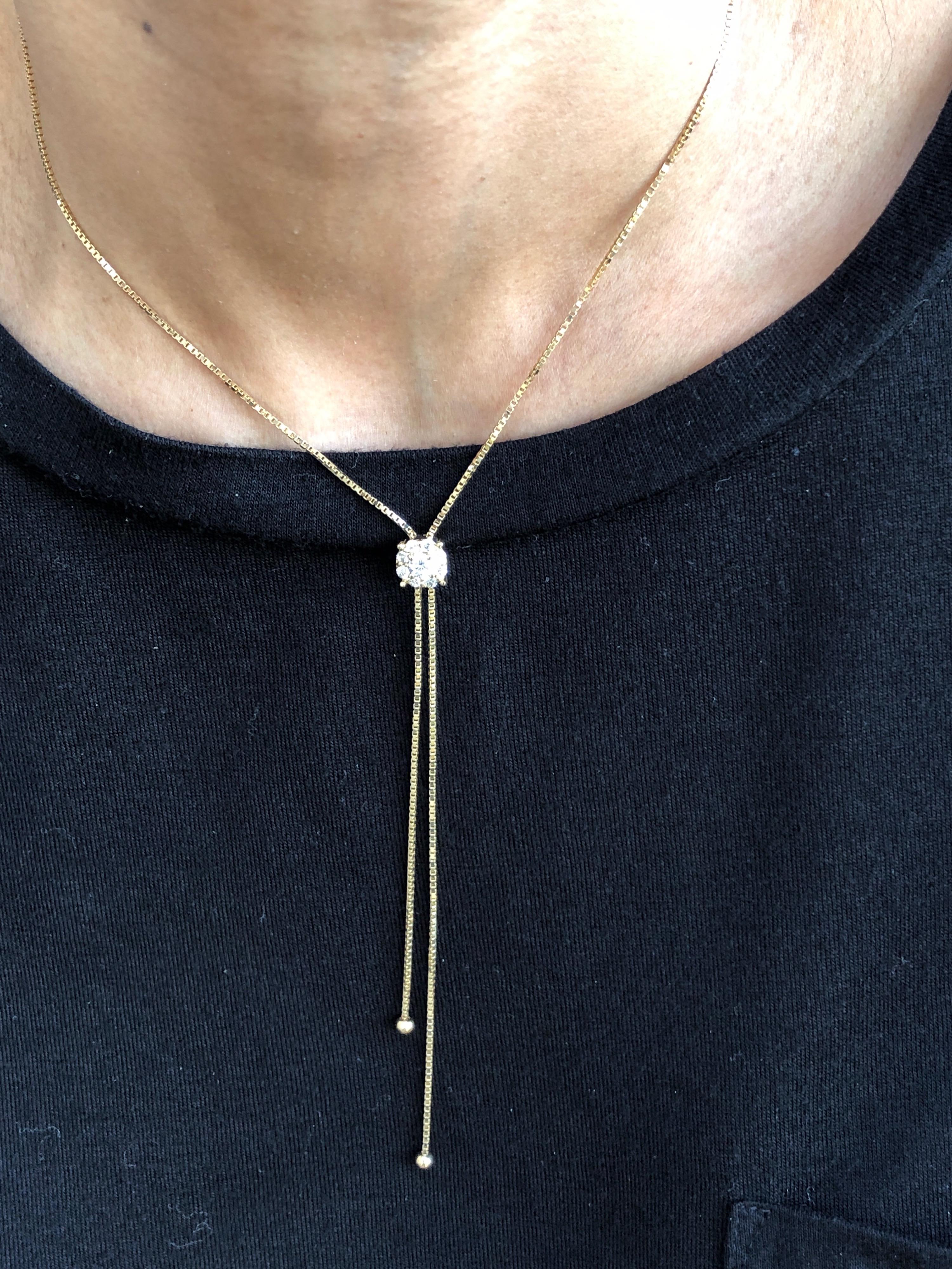 Contemporary Diamond Lariat Style Necklace in 14 Karat Yellow Gold For Sale