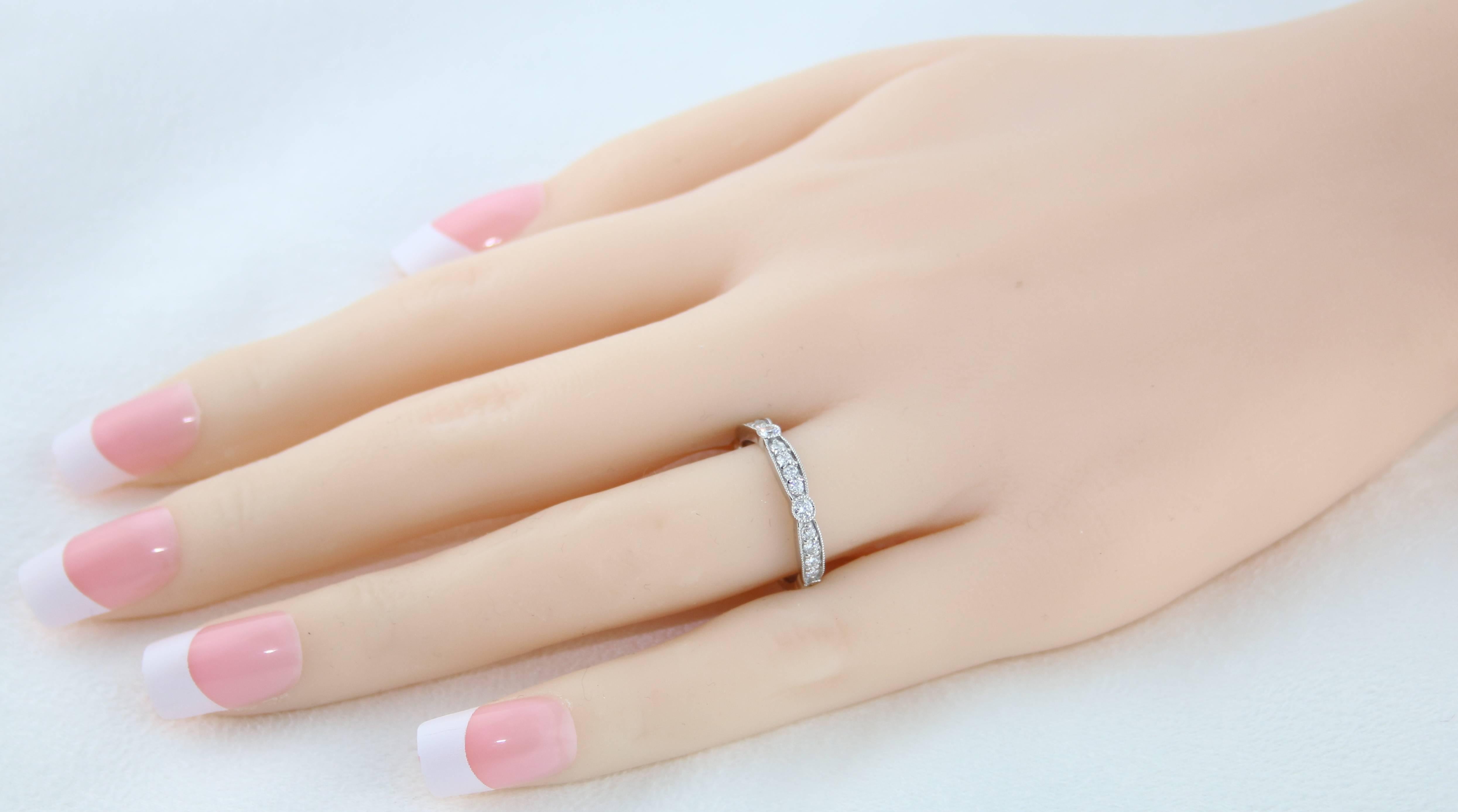 0.40 Carat Diamond Milgrain Wedding Gold Half Band Ring In New Condition For Sale In New York, NY