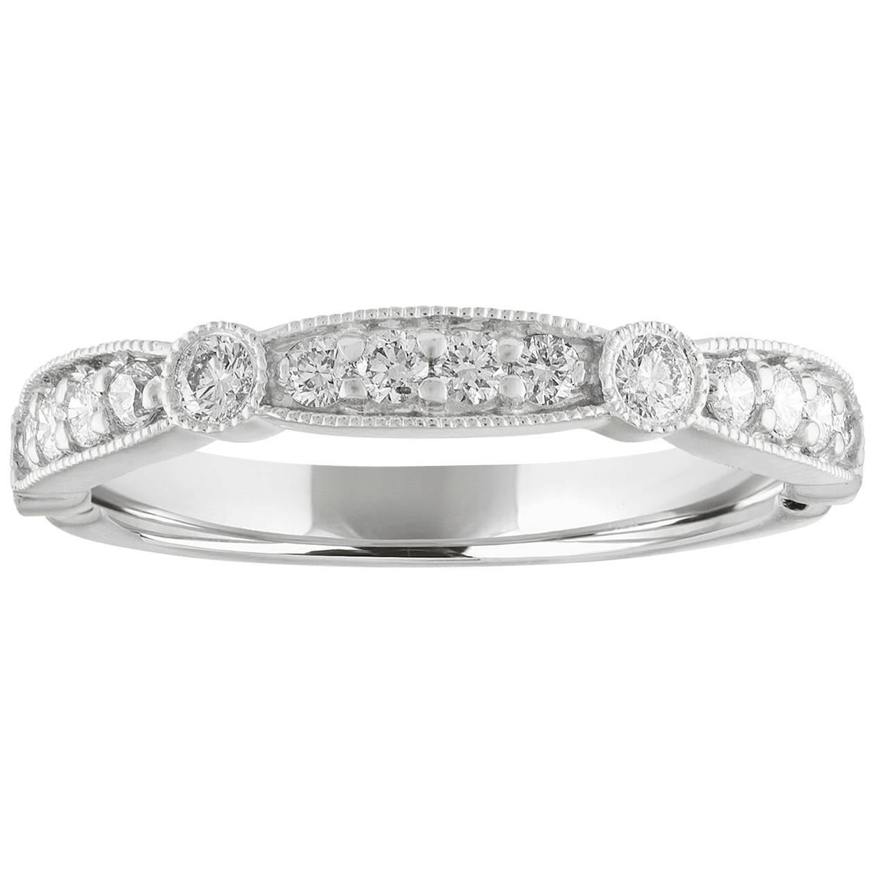 Bague demi-anneau de mariage en or milgrain avec diamants de 0,40 carat