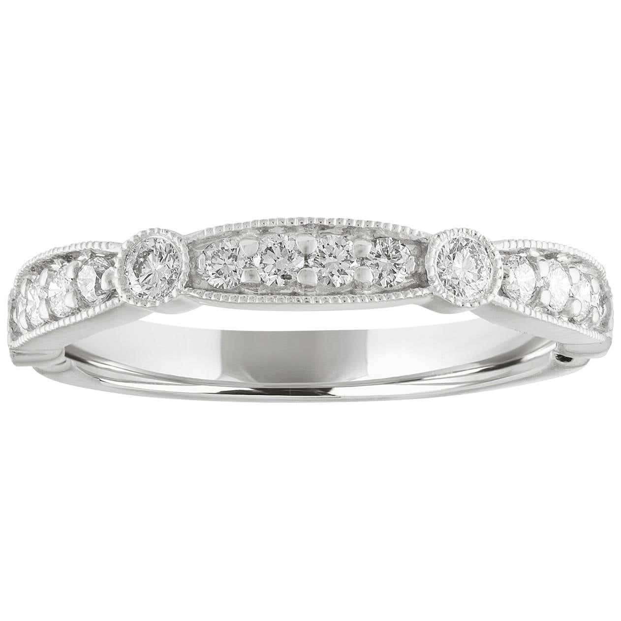 0.25 Carat Natural Diamond Milgrain Wedding Band Ring 10k White Gold Sizeable