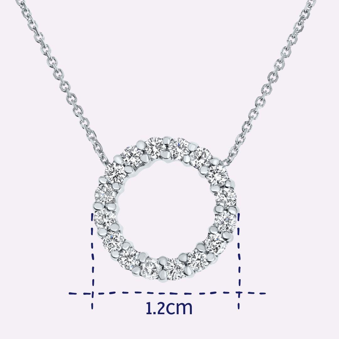 0.40 Carat Diamond Open Circle Karma Necklace in 14K White Gold - Shlomit Rogel

Make everyday sparkle! A beautiful and classic design, this contemporary circle pendant necklace is set with 16 genuine diamonds totaling 0.40 carat for a lovely