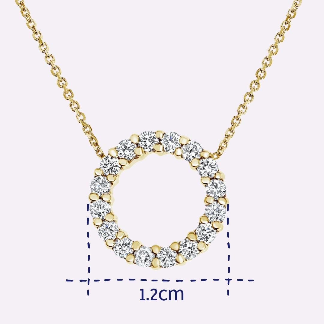 0.40 Carat Diamond Open Circle Karma Necklace in 14K Yellow Gold - Shlomit Rogel

Make everyday sparkle! A beautiful and classic design, this contemporary circle pendant necklace is set with 16 genuine diamonds totaling 0.40 carat for a lovely