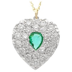 0.40 Carat Emerald and 1.25 Carat Diamond, 9k Yellow Gold Pendant Circa 1935