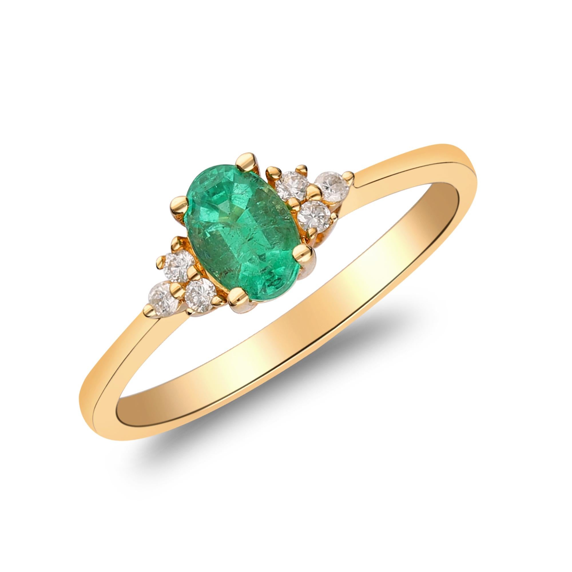 Women's 0.40 Carat Emerald and Diamond 14 Karat Yellow Gold Ring