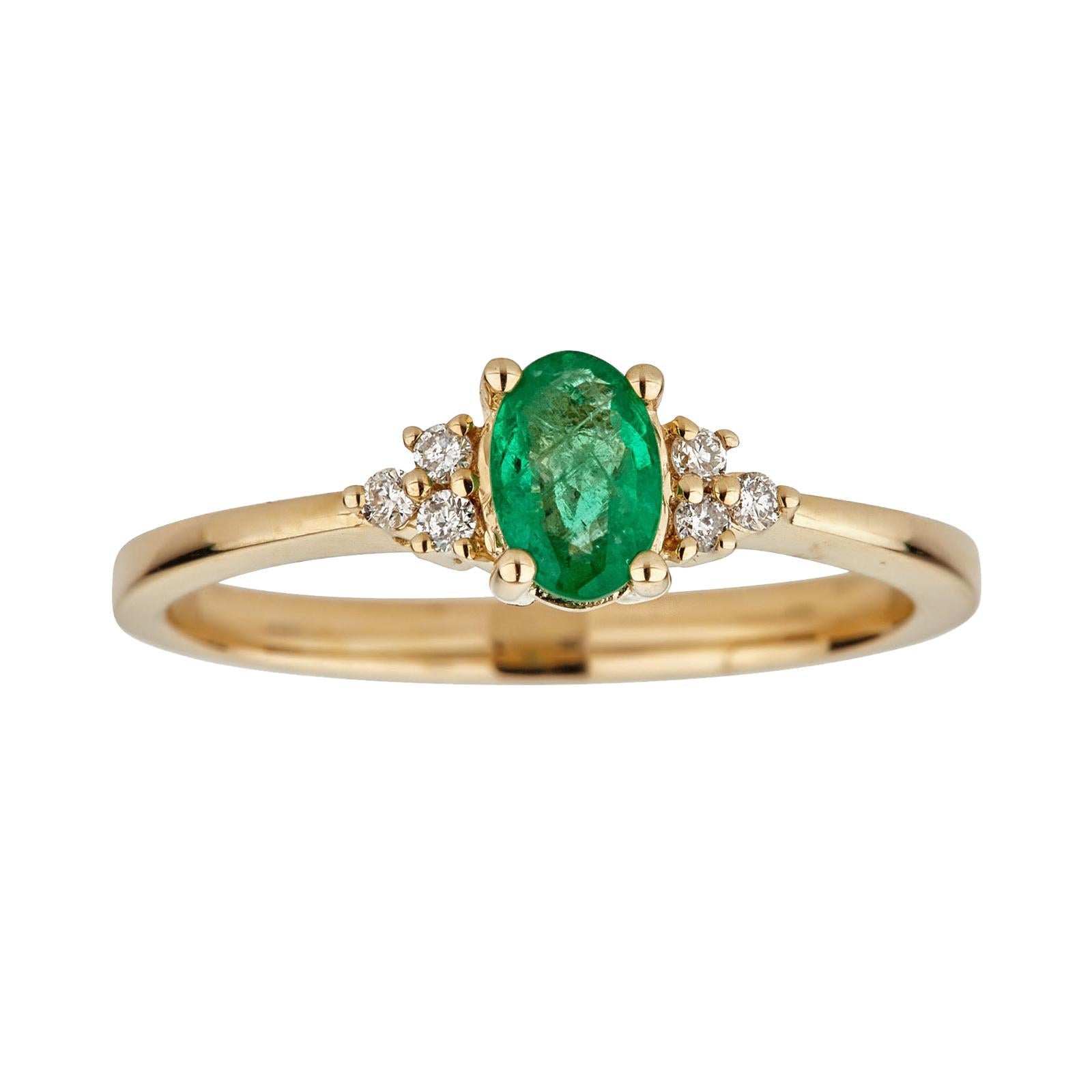 0.40 Carat Emerald and Diamond 14 Karat Yellow Gold Ring
