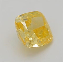 0.40 Carat Fancy Deep Yellow Cushion shaped diamond I1 Clarity GIA Certified