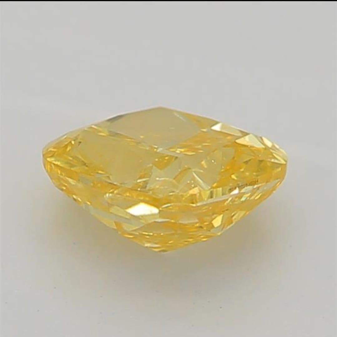 0.40 Carat Fancy Deep Yellow Cushion shaped diamond I1 Clarity GIA Certified In New Condition In Kowloon, HK