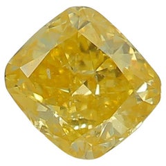 0.40 Carat Fancy Deep Yellow Cushion shaped diamond I1 Clarity GIA Certified