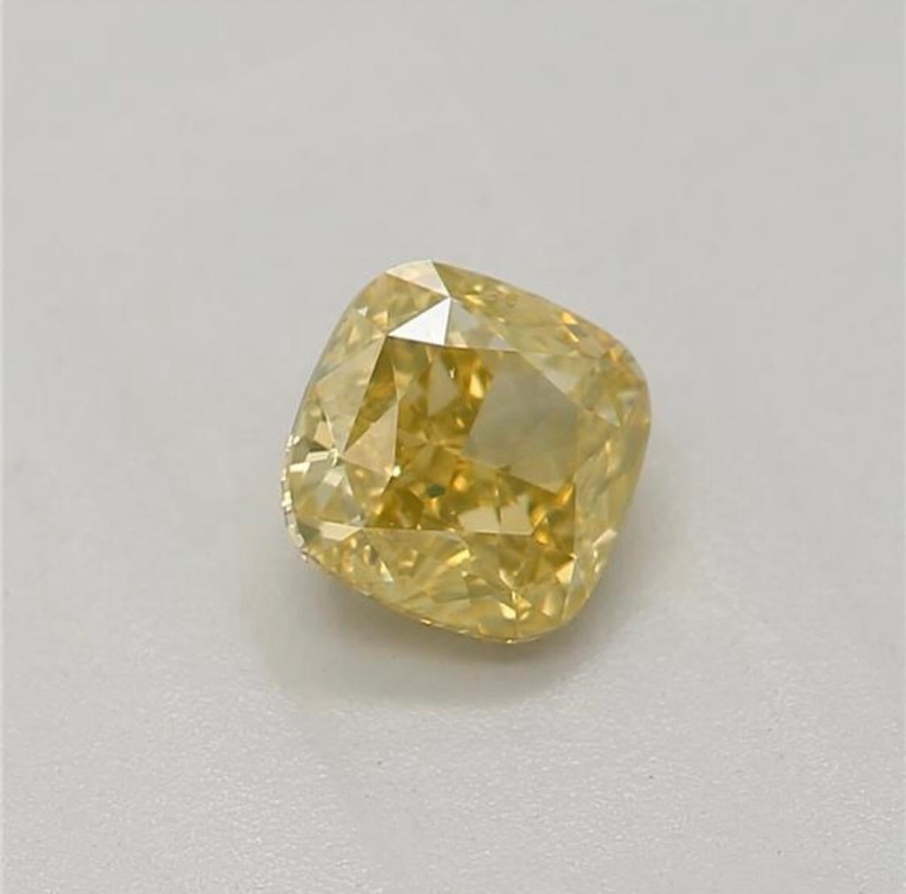0.40 Carat Fancy Deep Yellow Cushion shaped diamond SI1 Clarity GIA Certified 4