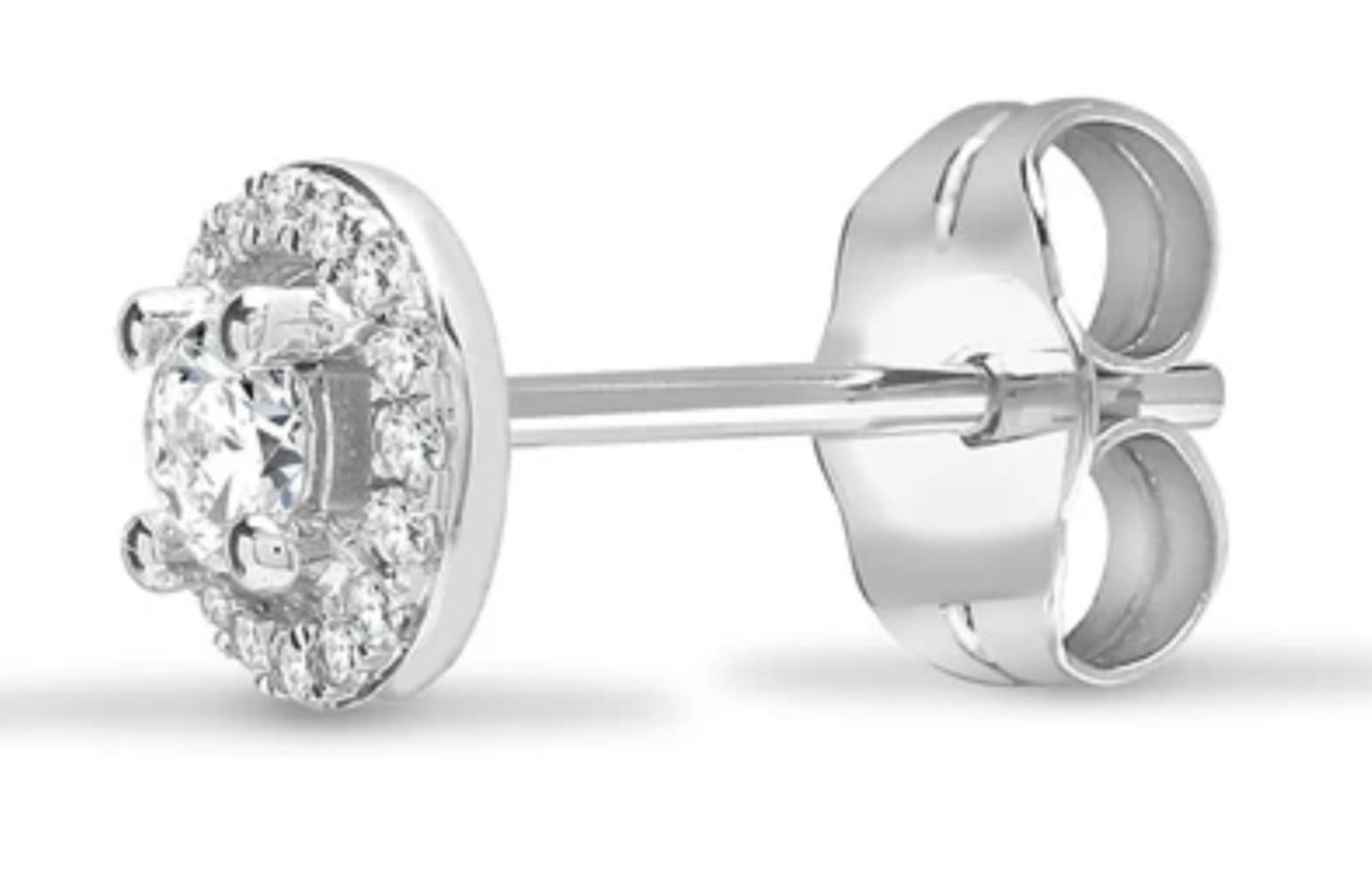 0.40 Carat Halo Solitaire Round Brilliant Cluster 18k Gold Stud Diamond Earrings For Sale 4