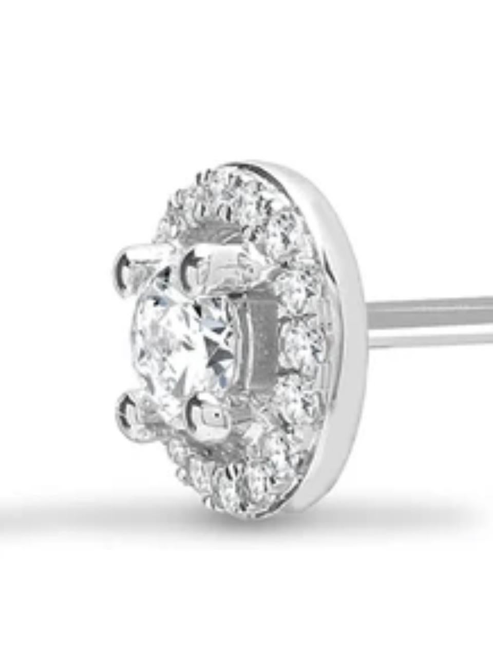 0.40 Carat Halo Solitaire Round Brilliant Cluster 18k Gold Stud Diamond Earrings For Sale 5