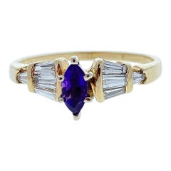 0.40 Carat Marquise Amethyst and Diamond Cocktail Ring in 14 Karat Yellow Gold