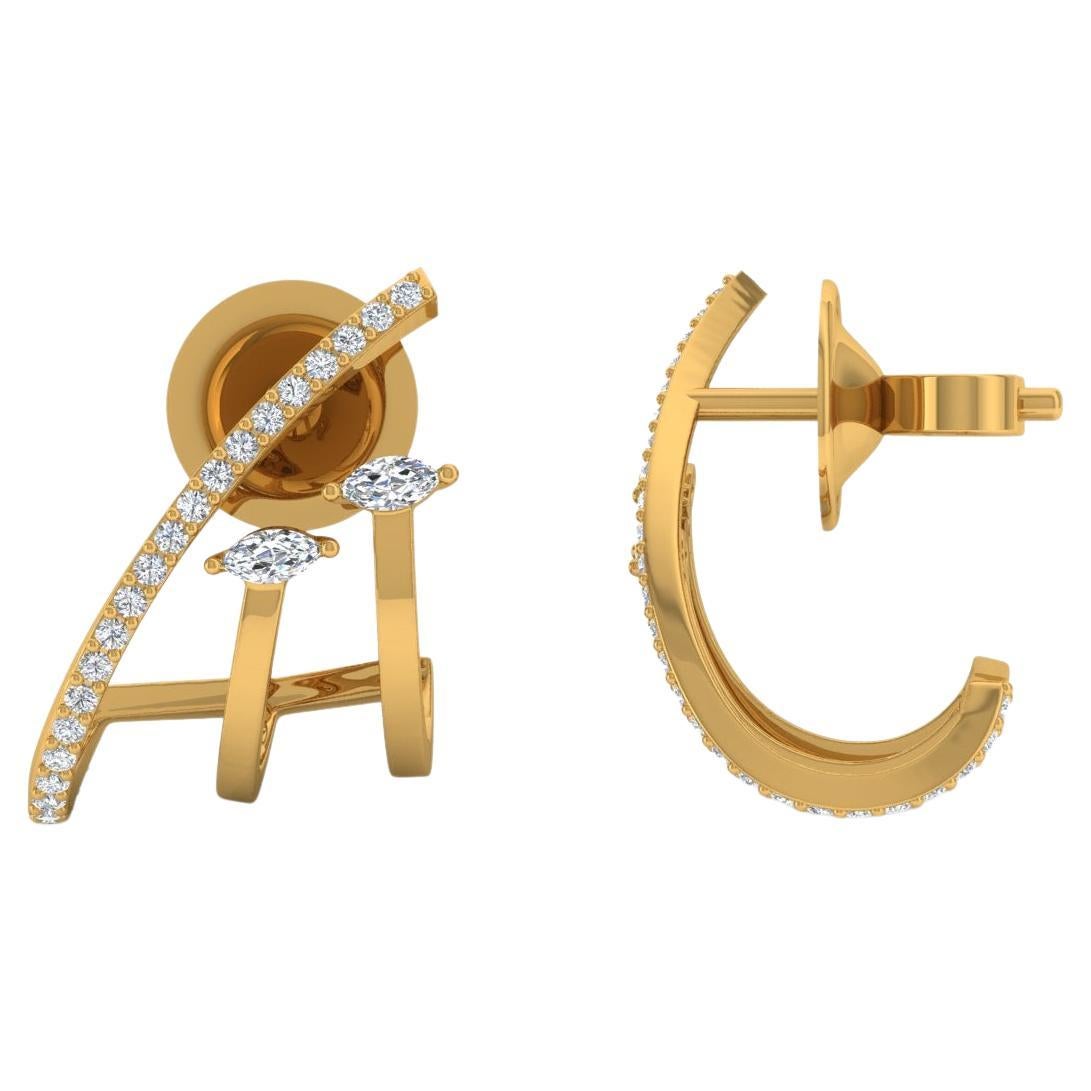0.40 Carat Marquise Diamond Earrings Solid 18K Yellow Gold Handmade Fine Jewelry