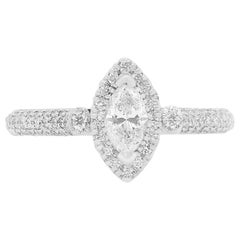 0.40 Carat Marquise White Diamond Halo Engagement Ring in 18 Karat White Gold
