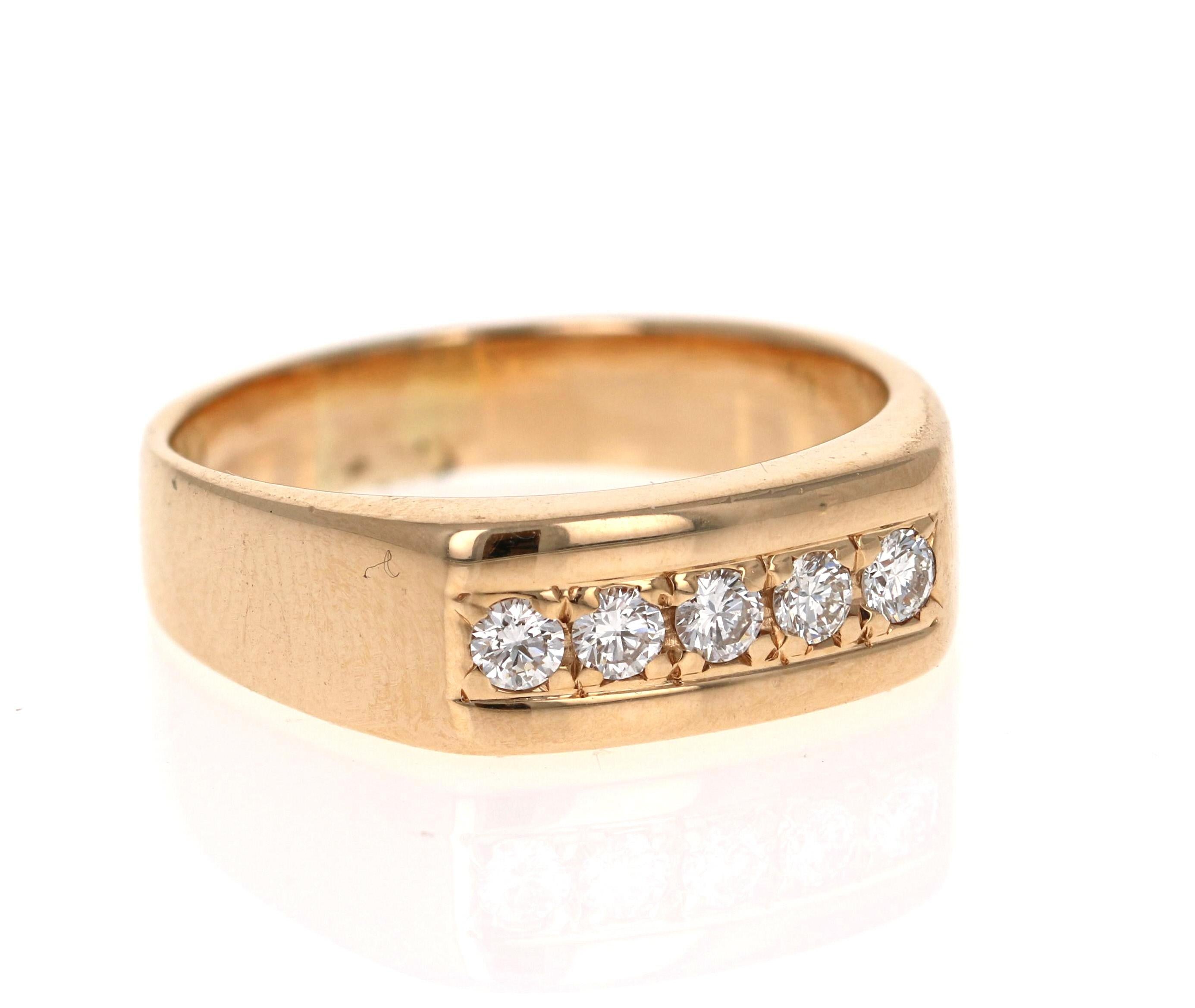 0.40 Carat Men's Diamond Band 14 Karat Yellow Gold

Looking for a Father's Day Gift or an Engagement Band?!  Check out our Men's Collection!

This classic Men's Ring is set with 5 Round Cut Diamonds that weigh 0.40 Carats (Clarity: VS, Color: F).