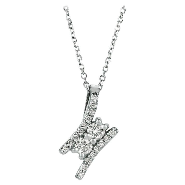 0.40 Carat Natural 2-Stone Diamond Necklace 14 Karat White Gold G SI Chain For Sale