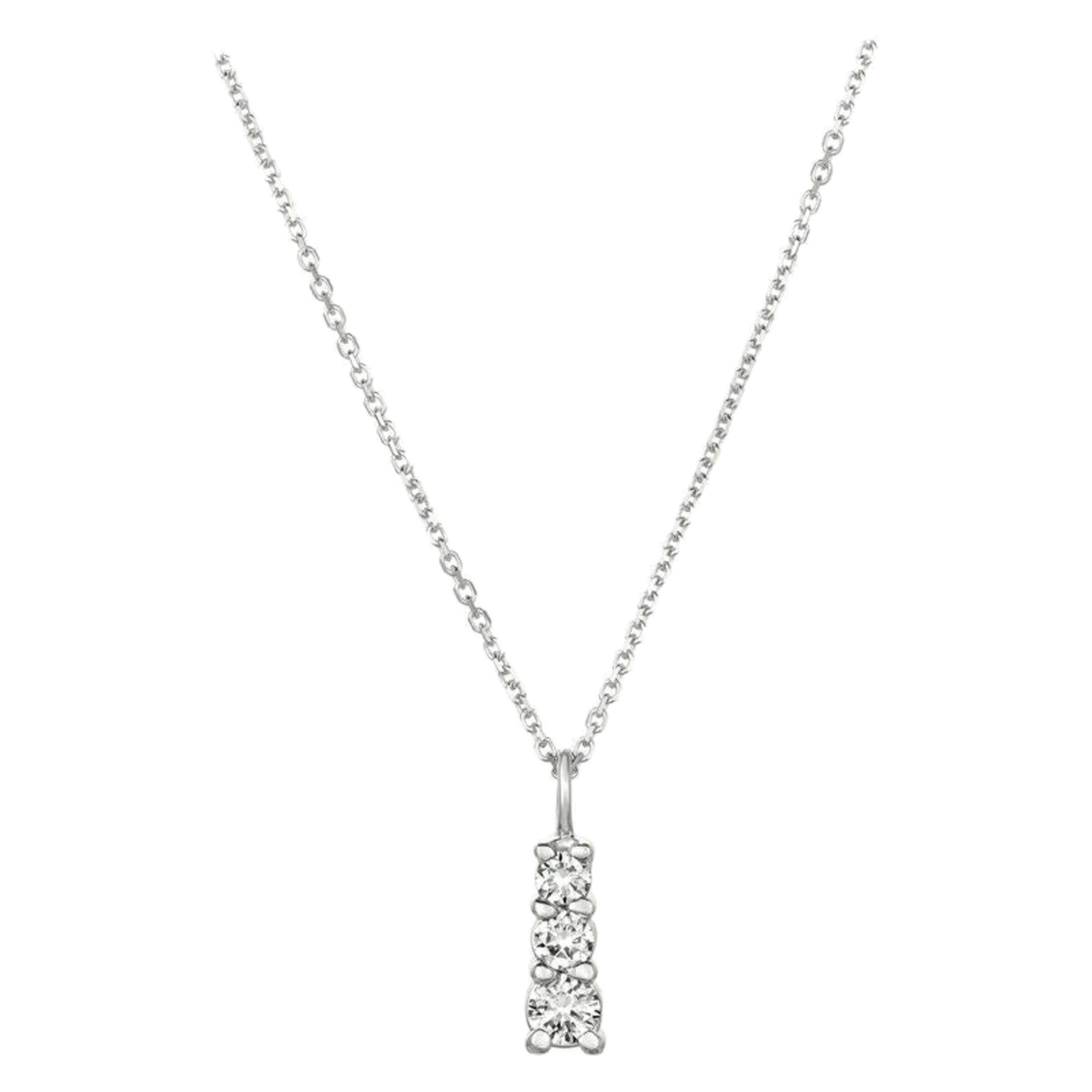 0.40 Carat Natural Diamond 3 Stone Necklace Pendant 14 Karat White Gold G SI For Sale