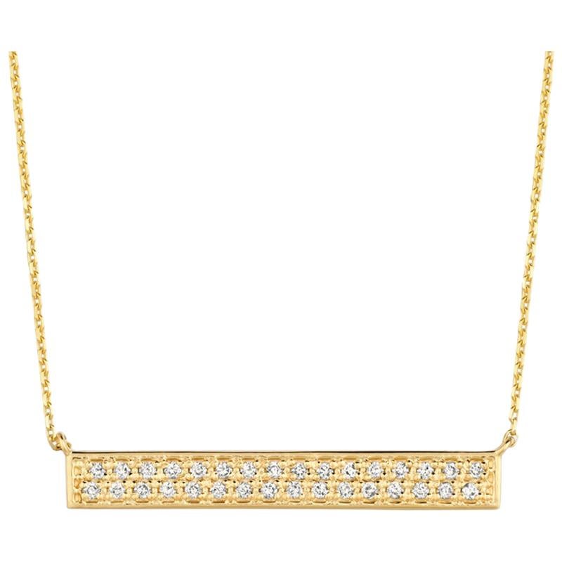 0.40 Carat Natural Diamond Bar Necklace 14 Karat Yellow Gold G SI Chain For Sale