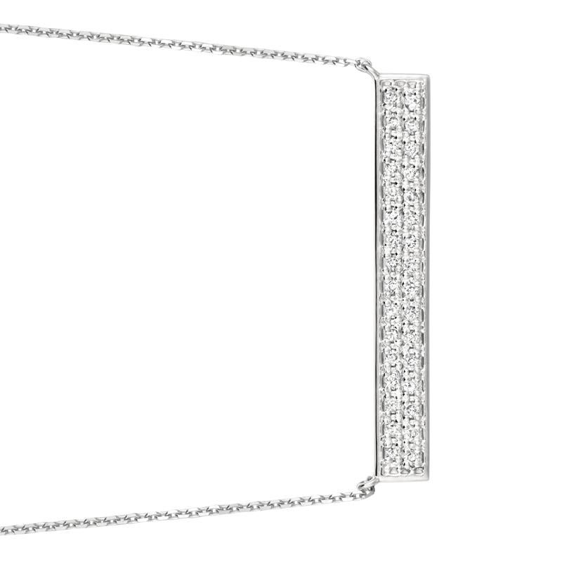 Round Cut 0.40 Carat Natural Diamond Bar Necklace 14 Karat White Gold G SI Chain For Sale