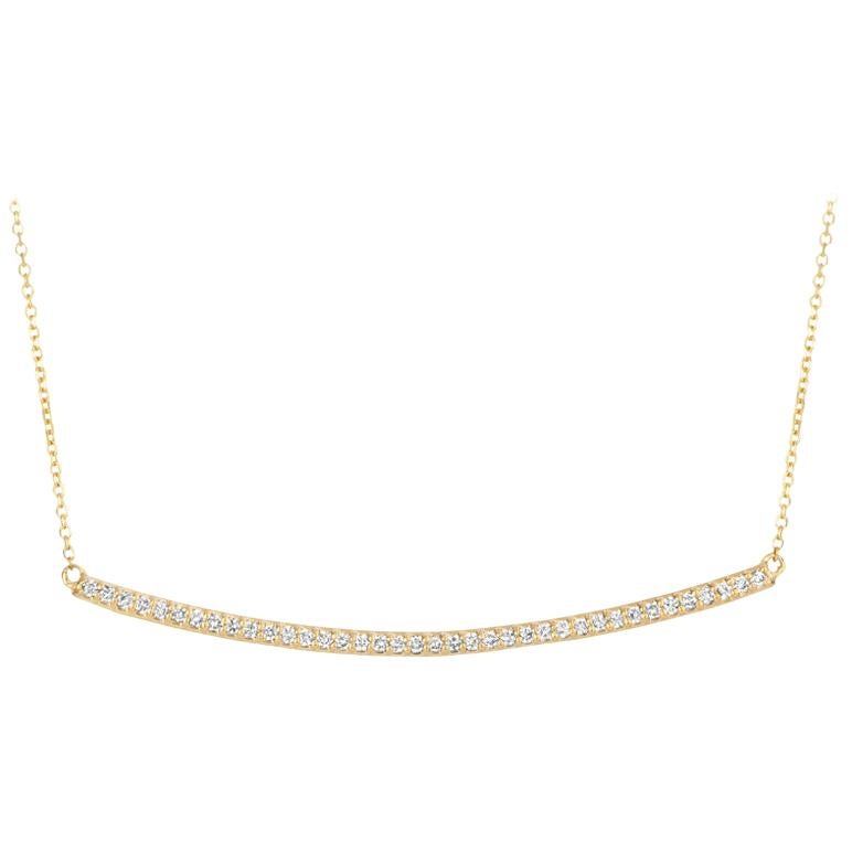 0.40 Carat Natural Diamond Bar Pendant 14 Karat Yellow Gold G SI Chain For Sale