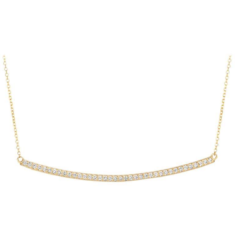 0.40 Carat Natural Diamond Bar Pendant 14 Karat Yellow Gold G SI Chain