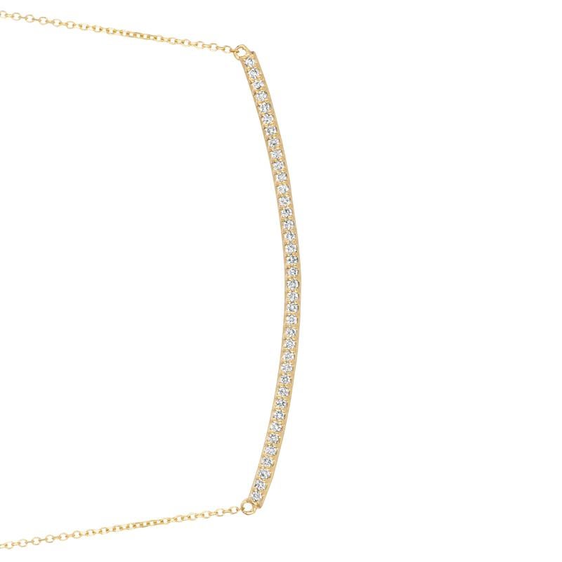 Round Cut 0.40 Carat Natural Diamond Bar Pendant 14 Karat Yellow Gold G SI Chain For Sale
