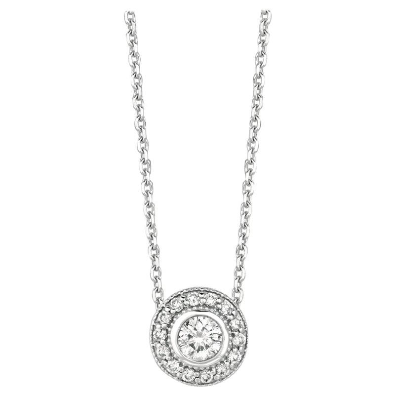 0.40 Carat Natural Diamond Bezel Necklace Pendant 14 Karat White Gold G SI For Sale