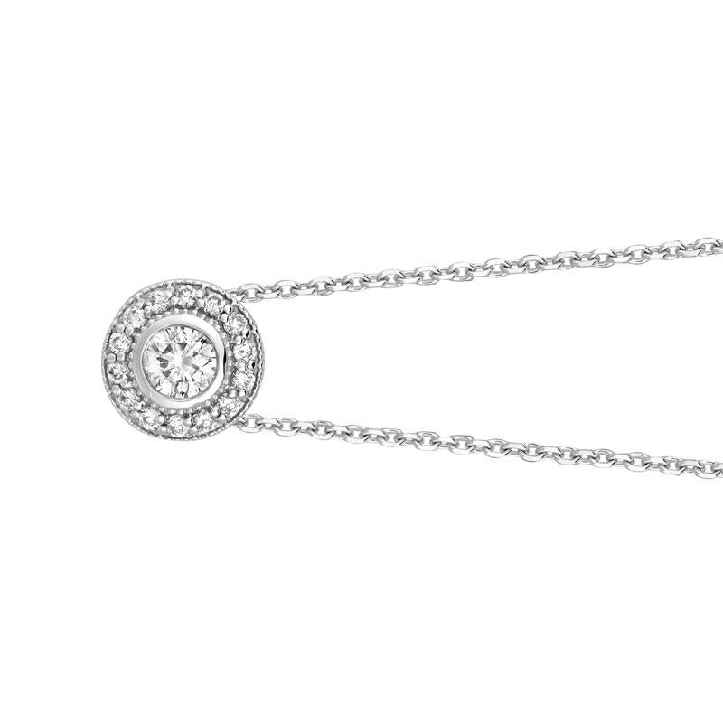 0.40 Carat Natural Diamond Bezel Solitaire Necklace 14K White Gold G SI 18 inches chain

100% Natural Diamonds, Not Enhanced in any way Round Cut Diamond Necklace
0.40CT
G-H
SI
3/8 inch in diameter
14K White Gold, Bezel and Pave style, 2.2 grams
1