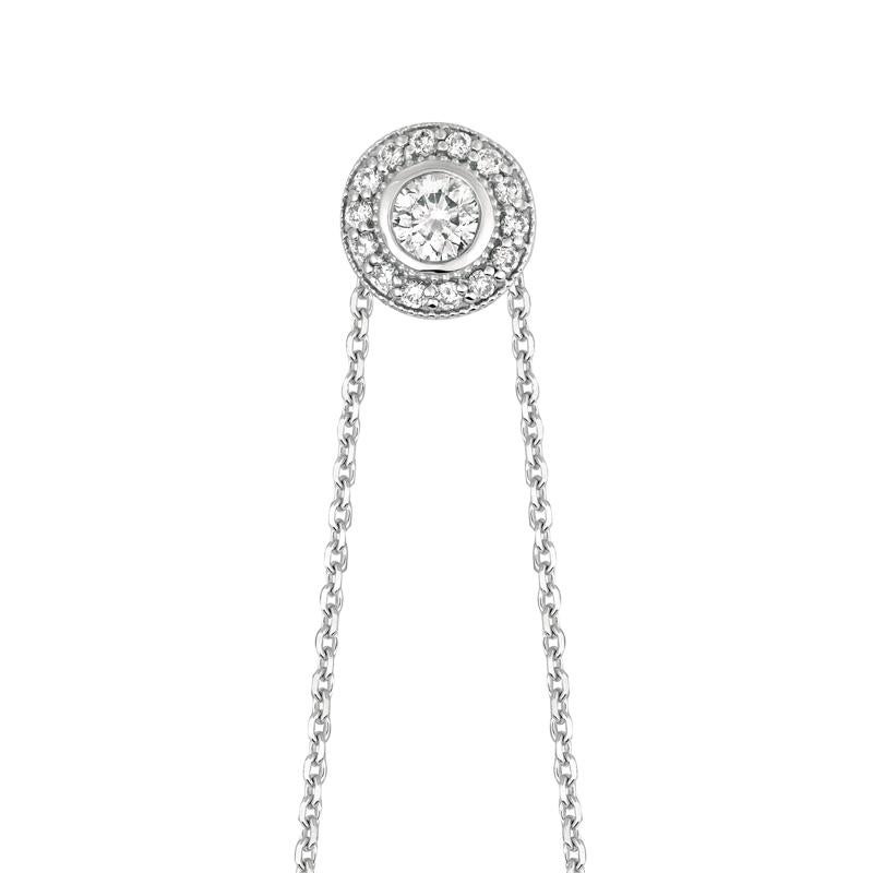 Contemporary 0.40 Carat Natural Diamond Bezel Necklace Pendant 14 Karat White Gold G SI For Sale