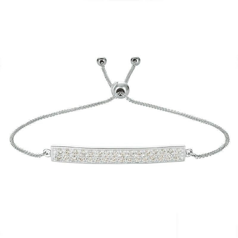 Contemporary 0.40 Carat Natural Diamond Bolo Bar Bracelet G SI 14K White Gold For Sale