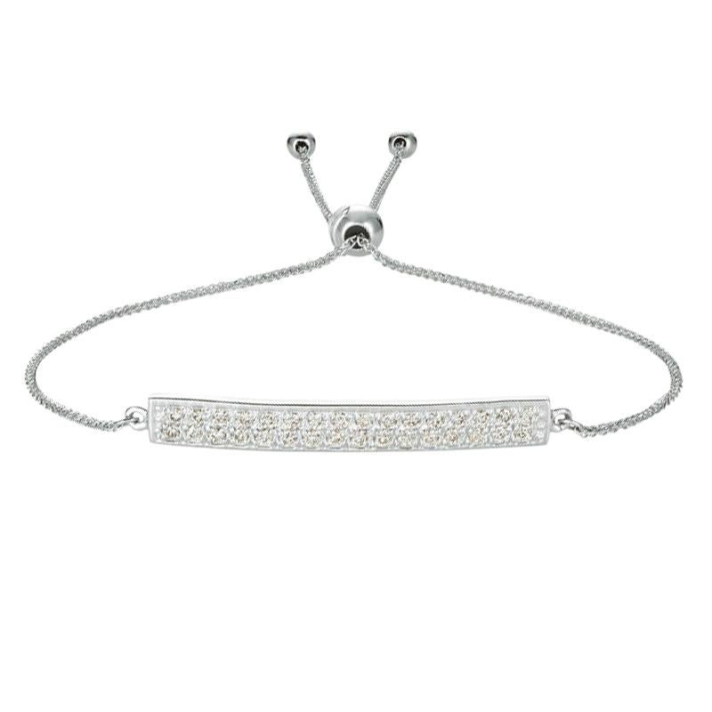 0.40 Carat Natural Diamond Bolo Bar Bracelet G SI 14K White Gold For Sale