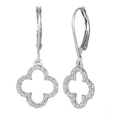 0.40 Carat Natural Diamond Clover Earrings G SI 14k White Gold