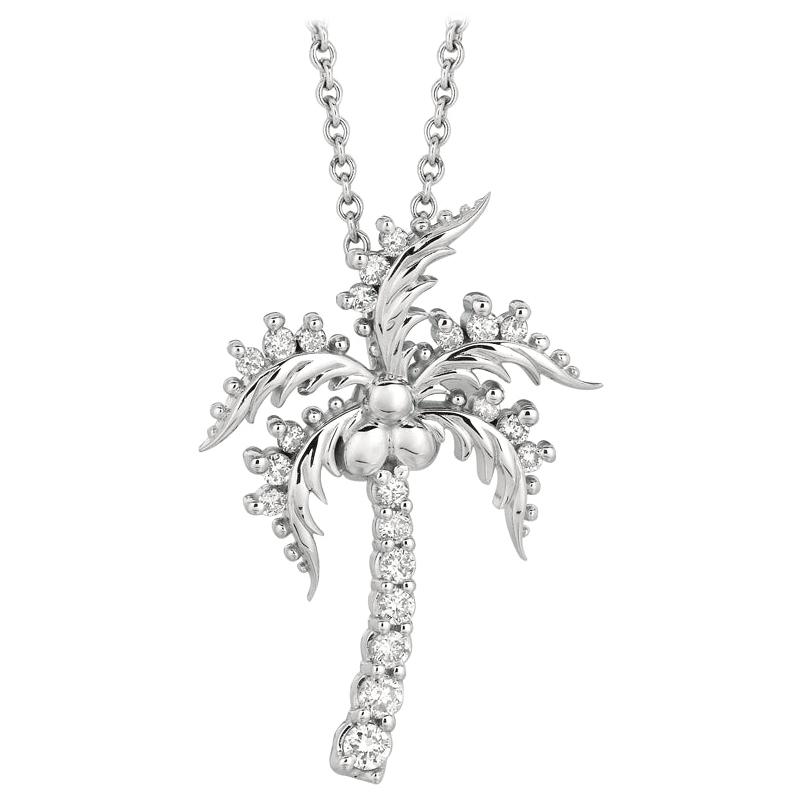 0.40 Carat Natural Diamond Coconut Tree Necklace Pendant 14 Karat White Gold For Sale