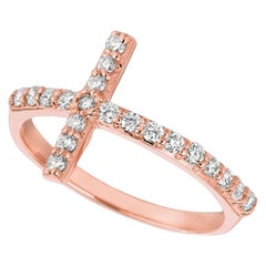 Bague croix en or rose 14 carats avec diamants naturels de 0,40 carat G SI