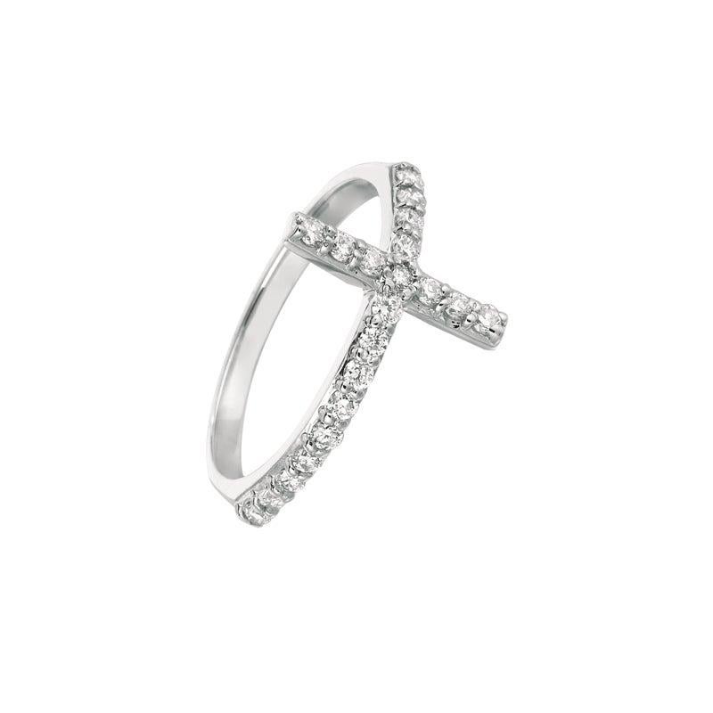 For Sale:  0.40 Carat Natural Diamond Cross Ring G SI 14 Karat White Gold 2