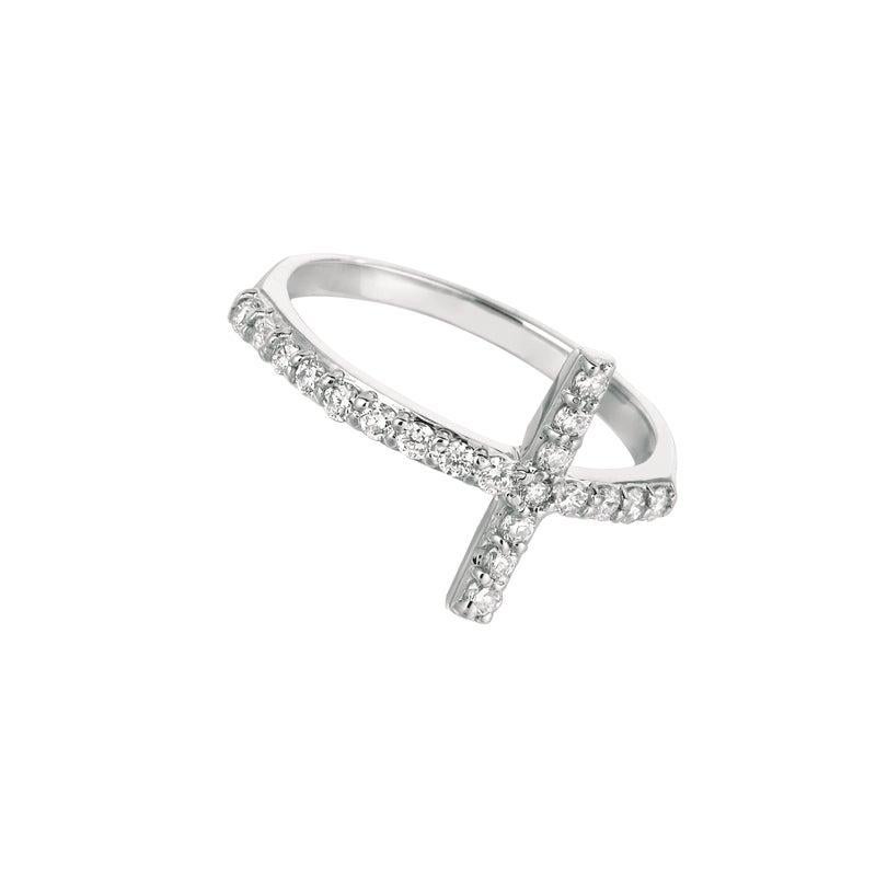 For Sale:  0.40 Carat Natural Diamond Cross Ring G SI 14 Karat White Gold 3