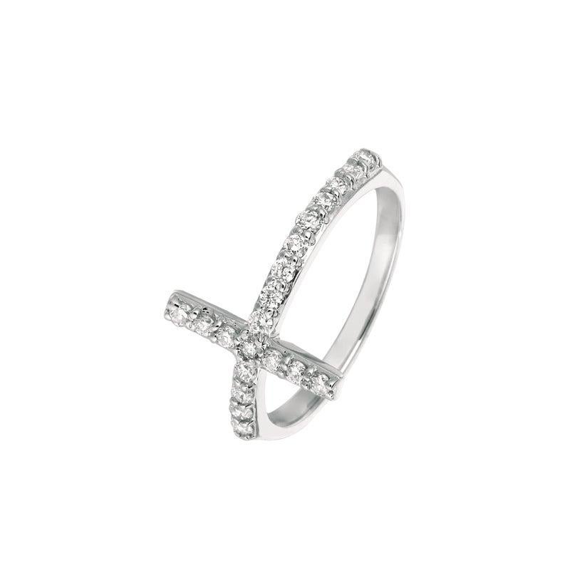 For Sale:  0.40 Carat Natural Diamond Cross Ring G SI 14 Karat White Gold 4