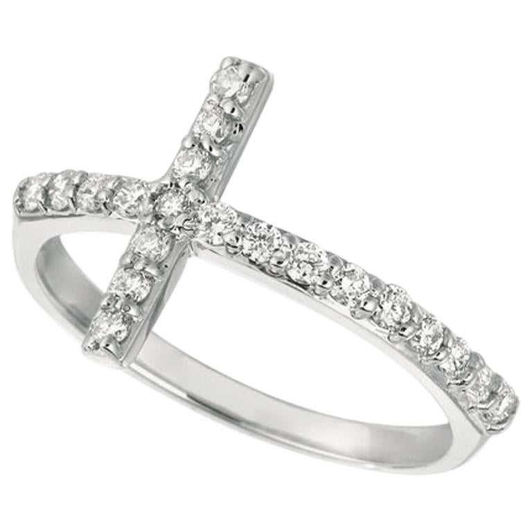 0.40 Carat Natural Diamond Cross Ring G SI 14 Karat White Gold For Sale