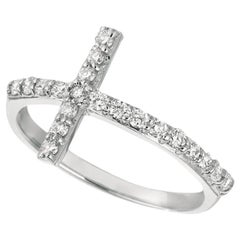 Bague croix en or blanc 14 carats avec diamants naturels de 0,40 carat G SI