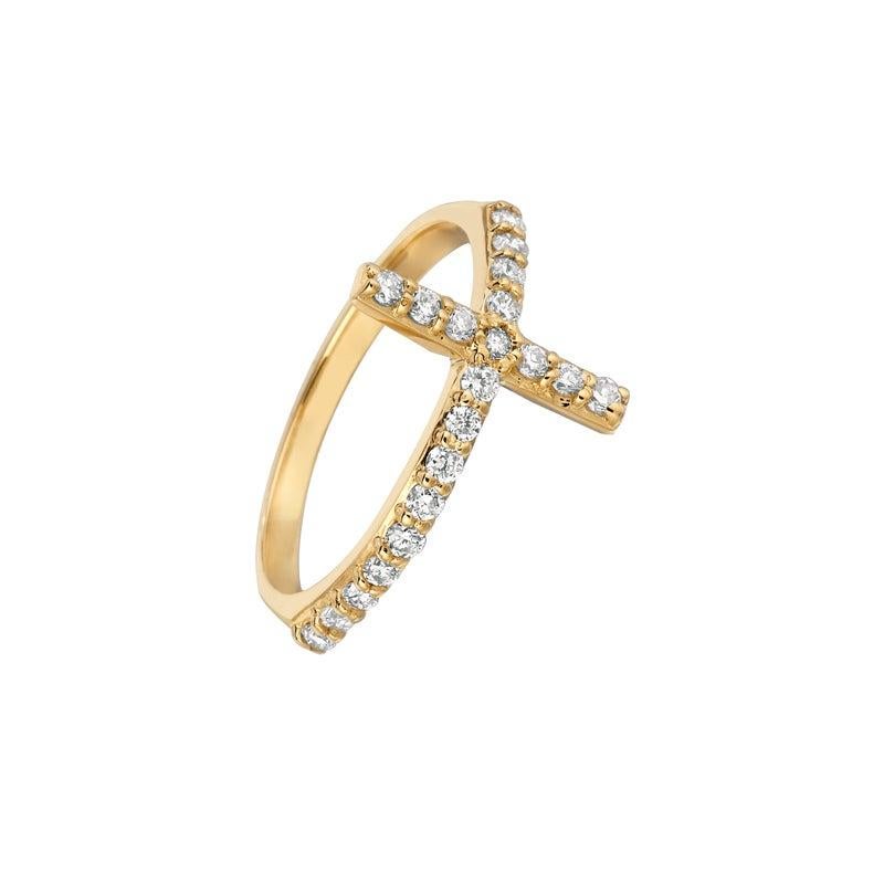 For Sale:  0.40 Carat Natural Diamond Cross Ring G SI 14 Karat Yellow Gold 2